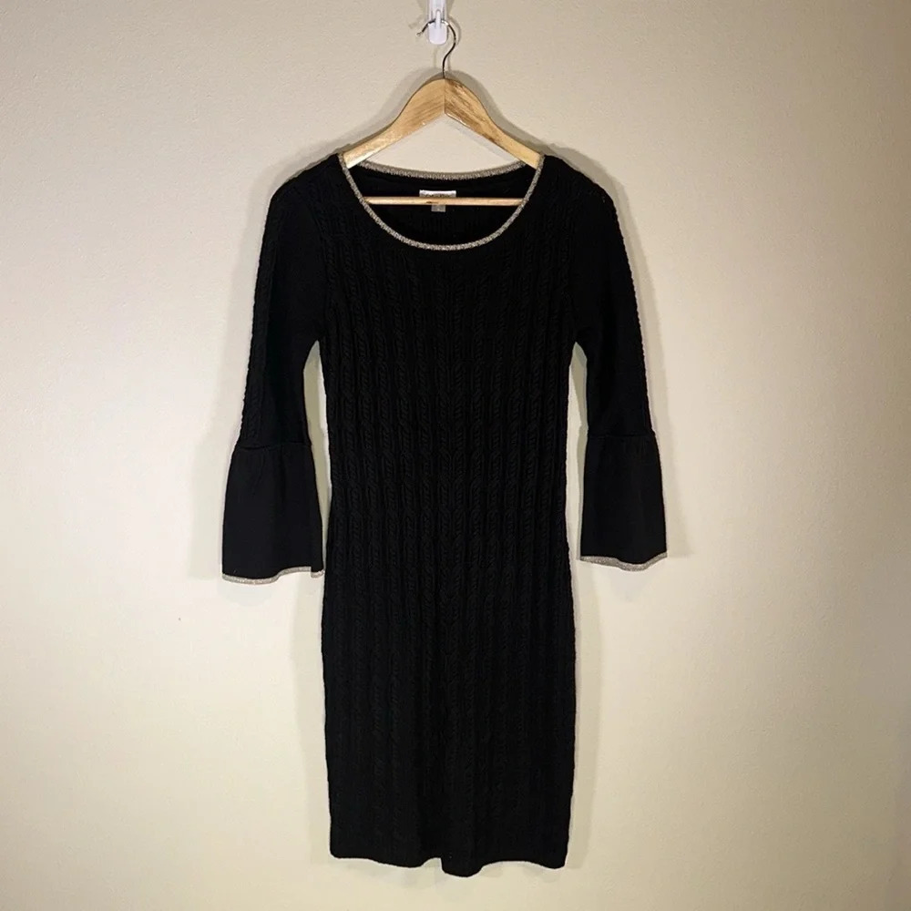 Calvin Klein Bell Sleeve Cable Knit Sweater Dress Size Medium Casual Fitted Cozy